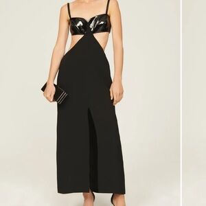 ALEXIS Marsella Black Cutout Maxi Dress with Patent Leather Top NWT